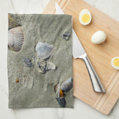 Linge De Cuisine Coquillages Et Sable (Quart Plié)