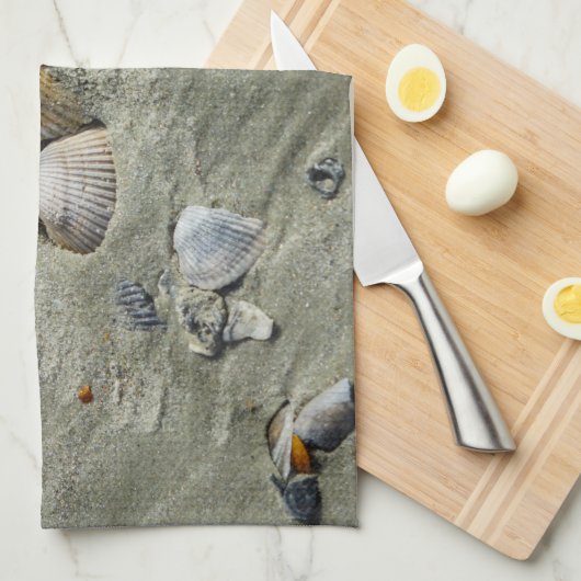 Linge De Cuisine Coquillages Et Sable (Quart Plié)