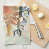 Linge De Cuisine Coquillages orange sur peinture d'aquarelle de pla (Quart Plié)