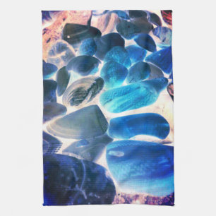 Linge De Cuisine Coquille d'huîtres de mer, couleurs changées bleu 