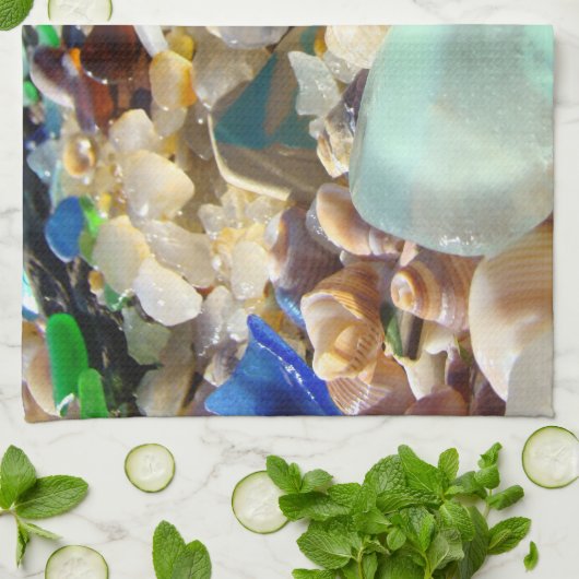 Linge De Cuisine Coquilles bleues faites sur commande de Seaglass (Plié)