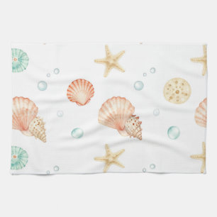 Linge De Cuisine Coquilles d'aquarelle Perles Motif côtier