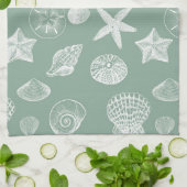 Linge De Cuisine Coquilles de mer sage et blanche (Plié)