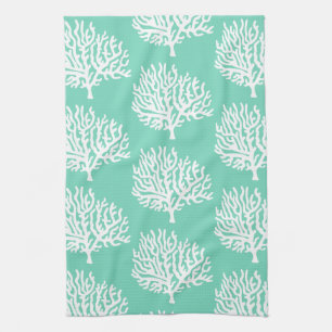 Linge De Cuisine Corail de mer blanche et vert côtiers en verre de