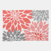 Linge De Cuisine Corail et chrysanthèmes gris Motif floral (Horizontal)