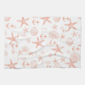 Linge De Cuisine Corail et coquillage blanc (Horizontal)