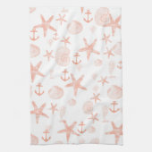 Linge De Cuisine Corail et coquillage blanc (Vertical)