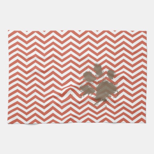 Linge De Cuisine Corail foncé Chevron (Horizontal)
