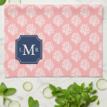 Linge De Cuisine Corail mignon Motif et Monogramme bleu<br><div class="desc">Motif personnalisé sans faille.</div>