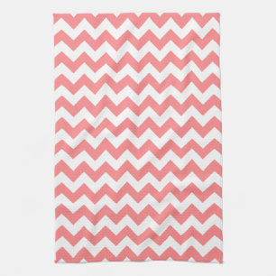 Linge De Cuisine Corail moderne et Motif blanc Chevron Zigzag