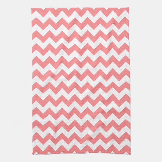 Linge De Cuisine Corail moderne et Motif blanc Chevron Zigzag (Vertical)