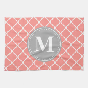 Linge De Cuisine Corail rose latex marocain Gris Monogramme