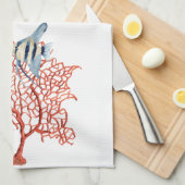 Linge De Cuisine Corail rouge avec les poissons tropicaux, (Quart Plié)
