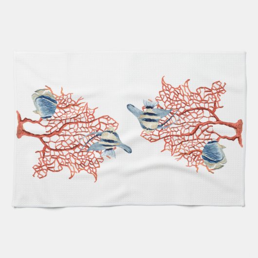 Linge De Cuisine Corail rouge avec les poissons tropicaux, (Horizontal)