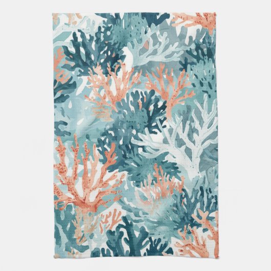 Linge De Cuisine Corail Sarcelle Vert Orange Plage (Vertical)