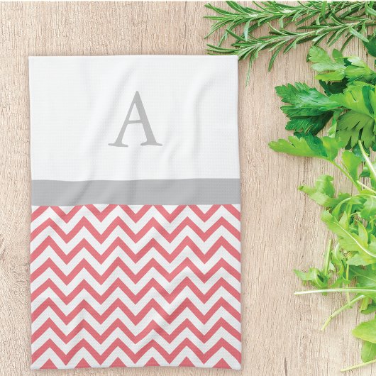 Linge De Cuisine Coral Chevron Monogramme