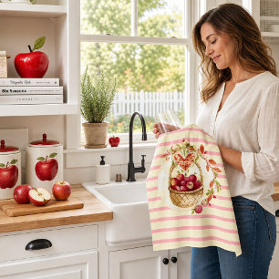 Linge De Cuisine Corbeille de pommes rouges Ferme