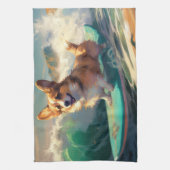 Linge De Cuisine Corgi Beach Surf Peinture (Vertical)