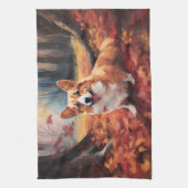 Linge De Cuisine Corgi dans les feuilles d'automne automne automne  (Vertical)