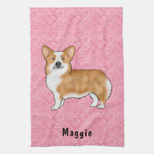 Linge De Cuisine Corgi gallois de Pembroke rouge sur cœurs roses av