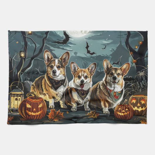 Linge De Cuisine Corgi Halloween Épouvantable (Horizontal)