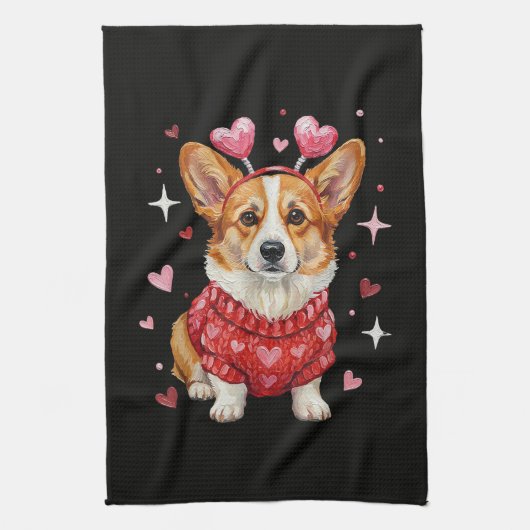 Linge De Cuisine Corgi Mignon Cœur Saint Valentin (Vertical)