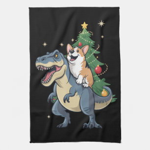 Linge De Cuisine Corgi Noël Dinosaure Arbre Rex Vacances Xmas 