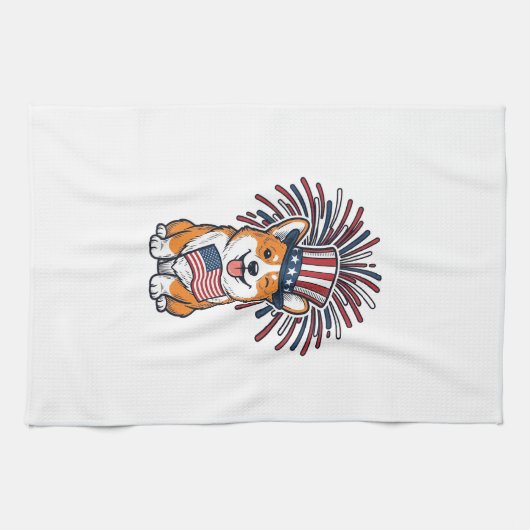 Linge De Cuisine Corgi patriote Feu d'artifice Chien Conception vec (Horizontal)