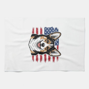 Linge De Cuisine Corgi patriotique drapeau américain vecteur vintag