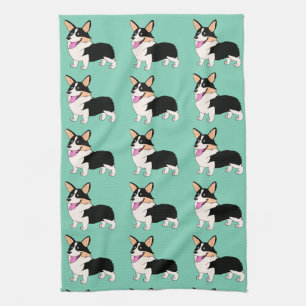 Linge De Cuisine Corgis tricolores dans vert clair