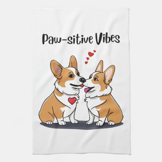 Linge De Cuisine Corgis Vibes en Amour (Vertical)
