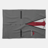 Linge De Cuisine Costume gris avec cravate rouge - Ajouter un nom - (Horizontal)