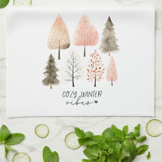Linge De Cuisine Cosy Vibes d'hiver Pastel Boho Tree Noël (Plié)