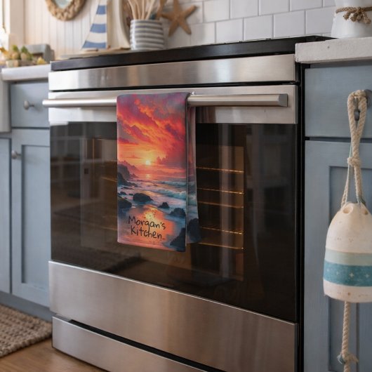 Linge De Cuisine Côte de coucher de soleil enflammé personnalisé –