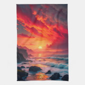 Linge De Cuisine Côte de coucher de soleil enflammé personnalisé – (Vertical)