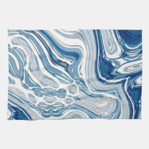 Linge De Cuisine côte plage nautique vagues aquarelle bleu tourbill