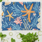Linge De Cuisine Côtière rustique - Coquillages, Starfish, Reef (26 (Plié)