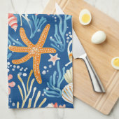 Linge De Cuisine Côtière rustique - Coquillages, Starfish, Reef (26 (Quart Plié)