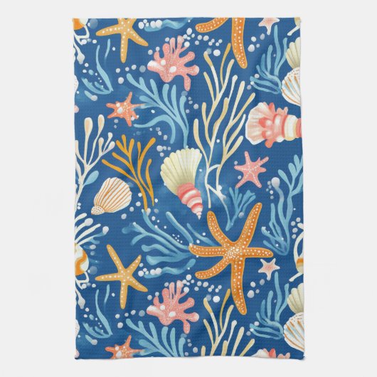 Linge De Cuisine Côtière rustique - Coquillages, Starfish, Reef (26 (Vertical)