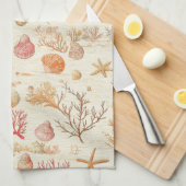 Linge De Cuisine Côtière rustique - Coquillages, Starfish, Reef (5) (Quart Plié)