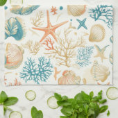 Linge De Cuisine Côtière rustique - Coquillages, Starfish, Reef (9) (Plié)