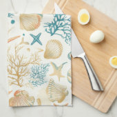 Linge De Cuisine Côtière rustique - Coquillages, Starfish, Reef (9) (Quart Plié)