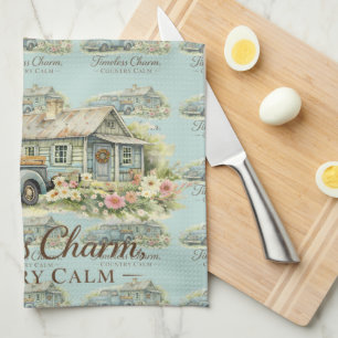 Linge De Cuisine Cottage Fleur Sauvage Calme Camion Bleu Vintage