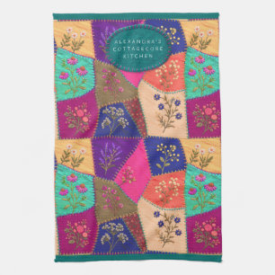Linge De Cuisine Cottagecore Floral Brodé Patchwork Broderie
