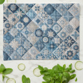 Linge De Cuisine Couche de flocons de neige bleu et blanc (Plié)