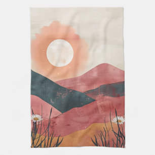 Linge De Cuisine Coucher de soleil de la montagne florale Boho - Na