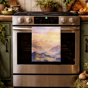 Linge De Cuisine Coucher de soleil de montagne d'aquarelle personna