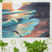 Linge De Cuisine Coucher de soleil de plage tropicale sur mesure (Plié)