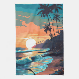 Linge De Cuisine Coucher de soleil de plage tropicale sur mesure