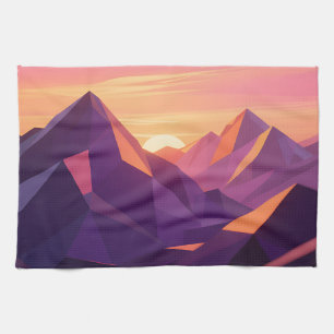 Linge De Cuisine Coucher de soleil géométrique sur une montagne Low